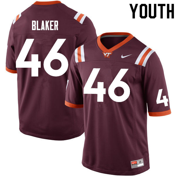 Youth #46 Chase Blaker Virginia Tech Hokies College Football Jerseys Sale-Maroon - Click Image to Close